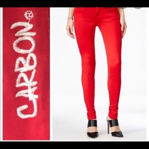 Carbon red skinny jeans
